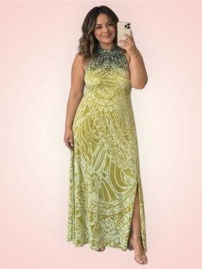 Ethos 100% silk velvet burnout maxi dress gown size small  (B05)